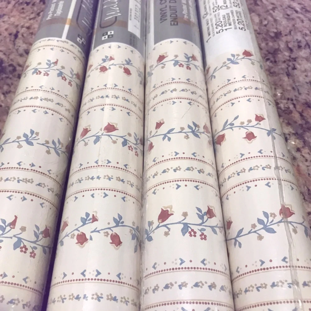 Vintage 4 rolls florals striped cottage vinyl wallpaper